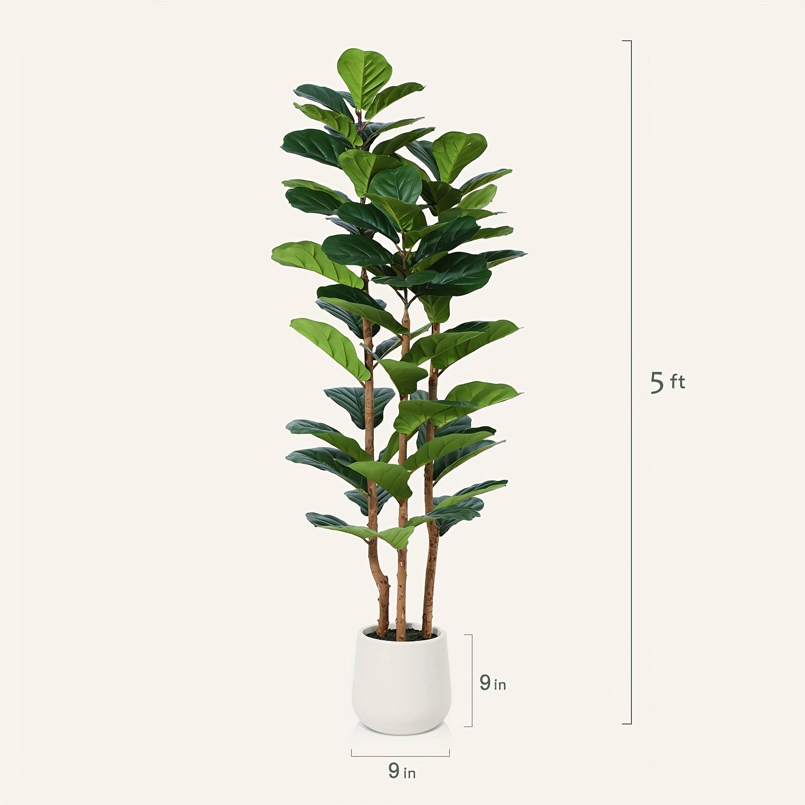 TEMU 7ft-6ft-5ft Artificial Fiddle Leaf With Elegant White Planter - Realistic Silk Leaves & Natural Wood Trunk, Low-maintenance Tree For