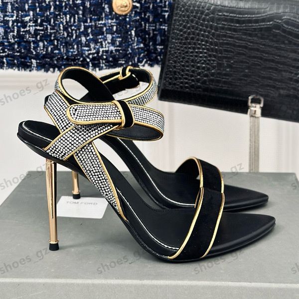 2025 Evening shoes Genuine Leather Ankle strap wrapping high Heeled luxury sandals