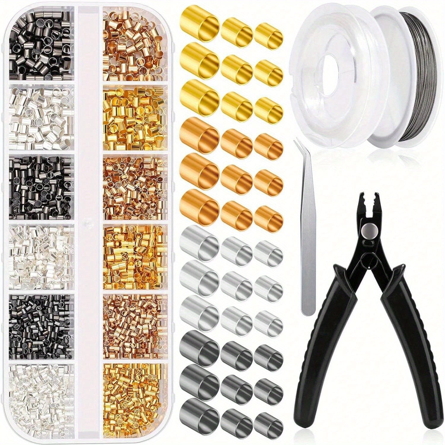 TEMU 1800pcs Crimp Tubes For Jewelry Making, Jewelry Crimp Beads With Crimping Pliers, Elastic Bracelet String And Bracelet Beading Wire For Bracelet