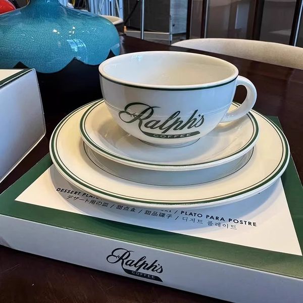 Designer mugs Retro Green coffee mugs Teacup clay cutlery Coffee mugs three-piece set underglaze color