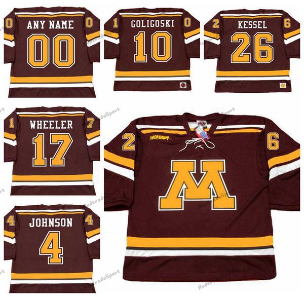 Mens Vintage Minnesota Gophers #26 PHIL KESSEL College Hockey Jerseys THOMAS VANEK 10 ALEX GOLIGOSKI 9 KYLE OKPOSO 5 NICK LEDDY 17 Wheeler 4