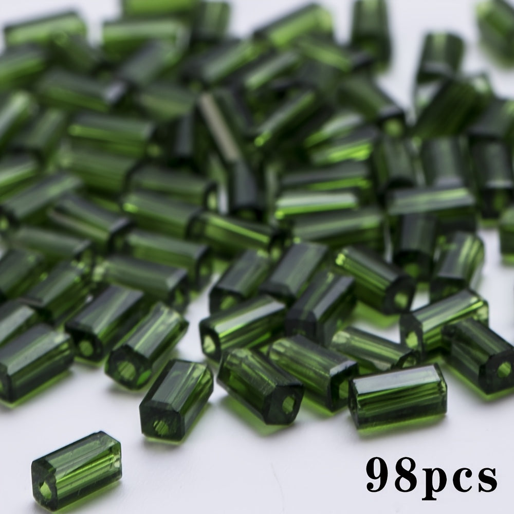 TEMU 98pcs 2x4mm Rectangular Green Glass Beads - Smooth Rectangular Loose Beads For Making, Bracelets, Necklaces, Earrings - Vibrant Supplies For
