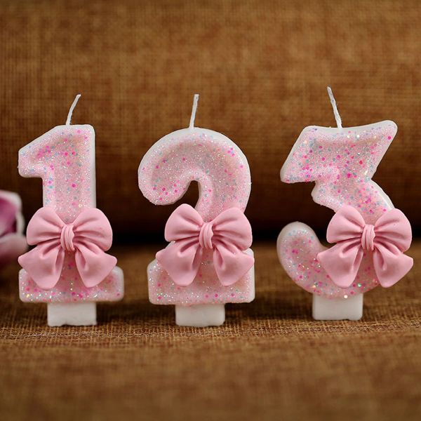 Number 3 Birthday Candle 3D Bow Designed Cake Topper Decorations for Three Year Old Happy Birthday Candles Anniversaries