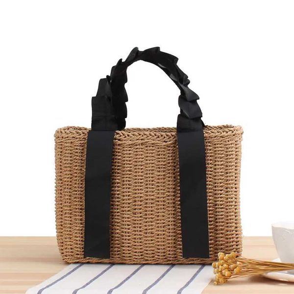 Summer Woven Straw Handbags for Women Bohemian Beach Tote Shopper Purses Boho Paper Knitting Basket Shoulder Bag Clutch New T250118