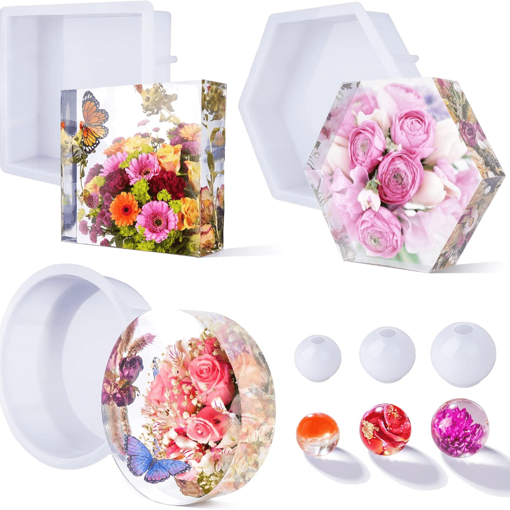 TEMU Upgrade Epoxy Resin Molds, Large Epoxy Resin Molds For Flowers Preservation, Glossy Deep Hexagon Silicone Molds For Diy Resin Casting, Resin
