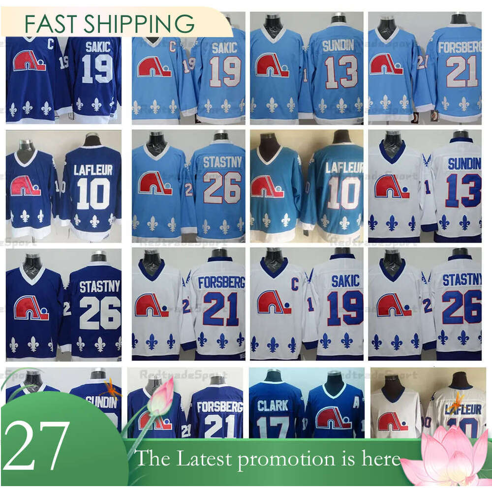 Vintage Quebec Nordiques Hockey Jerseys - Baby Blue, Stasy, Sundin, Forsberg, Lafleur, Clark