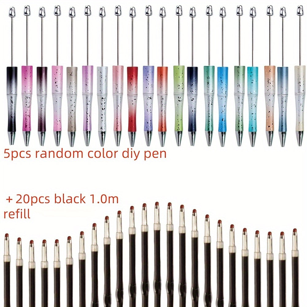 TEMU 25pcs Of Shiny Starry Sky Colored Bead Pens, 5pcs Of Ballpoint Pens + 20pcs Of Pen Refills, Diy Stationery Creative Handicrafts, Suitable For