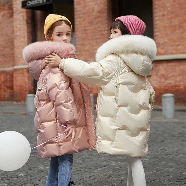 2024 Down Jacket Faux Fur Waterproof Hooded Long Winter Outerwear Coat 5-16 Years Teenage Girl Parka Snowwear Z241121
