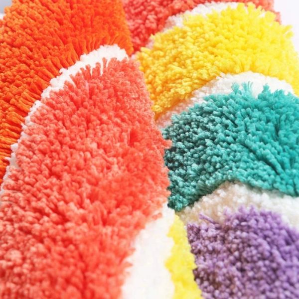 Inyahome Half Round Rainbow Bath Mat Non-Slip Shaggy Bathroom Rugs Extra Soft and Absorbent Perfect Plush Carpet for Living Room