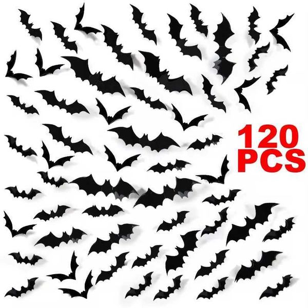 12-120Pcs 3D Black Bat Wall Stickers For Halloween Party Home Indoor Yard Decoration Scary Props Kids Room DIY Wall Decals Y240801
