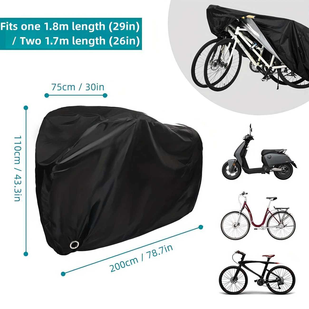 TEMU Bike Cover Heavy Duty For 1, 2 Or , Outdoor Waterproof Bicycle Motorcycle Covers, Oxford Fabric Rain & Anti-uv With Lock Hole For Electric Bikes