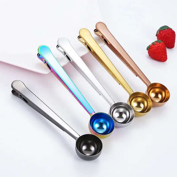Stainless Scoop Clip With Bag Steel Spoon For Measuring Coffee Tea Bean Drin