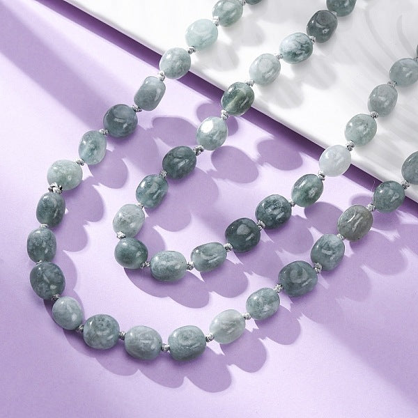 Collares largos con cuentas de jade de Malasia teñidos de forma natural para mujer