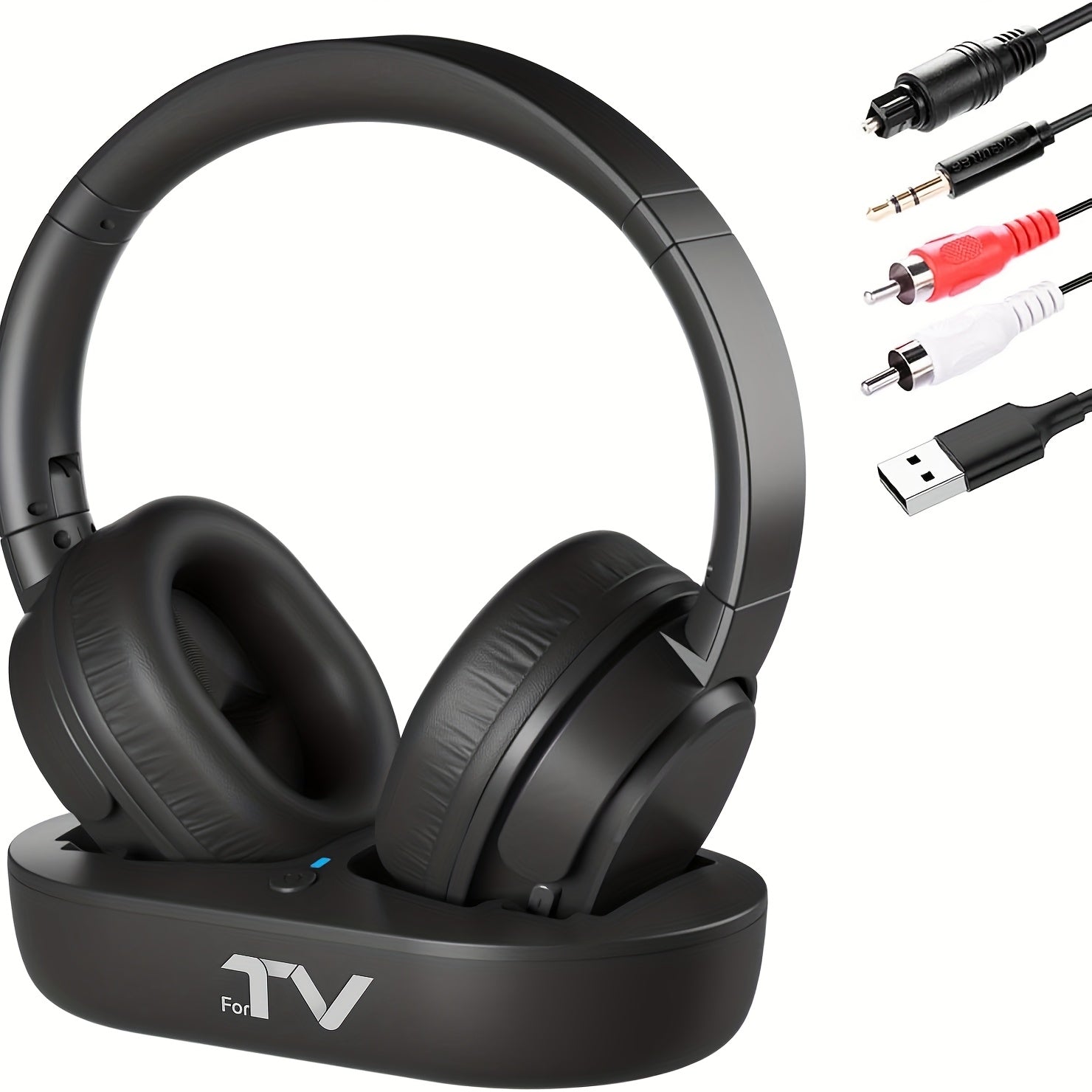 TEMU Wireless Headphones For Tv Watching With Digital Optical Rca Aux 3.5mm Transmitter Charging Dock, Over Ear Headset For Seniors, 30 Hrs Playtime,