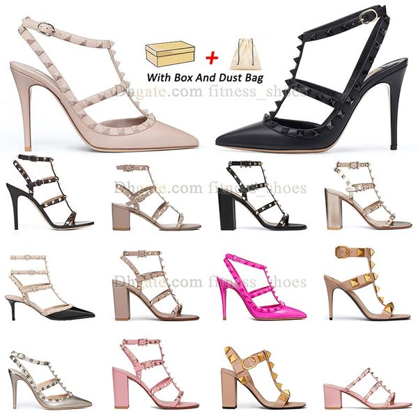 Pumps loafers designer heels woman dress shoes womens luxury high heel sandalsrockstud kitten black gold leather platform rivet spikes peep-