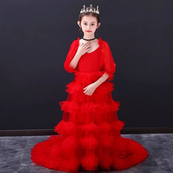 Cute Flower Girl Dresses For Wedding Spaghetti Lace Floral Appliques tutu Tiered Skirts Girls Christmas Pageant Dress A Line Kids Birthday G