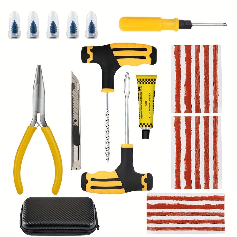 TEMU 27pcsuniversal Tire Repair Tool Set, Plastic T-shaped Handle Plug, Rubber Nail, Screw Probe For Cars, Trucks, And Rvs - Complete Car Tire Repair