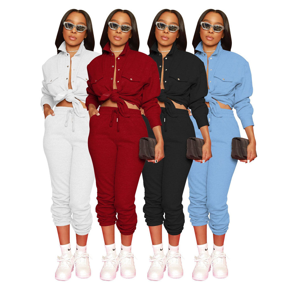 Designer Women Tracksuits Fall Winter Sweatsuits Long Sleeve Turn-down Collar Shirt and Pants Two Piece Sets Solid Outfits Casual jogger suits Spors
