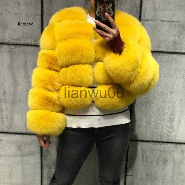 Women&#039;s Jackets Winter Women Warm Luxury Fake Fox Fur Coat Short Winter Fur Jacket Outerwear Natural Blue Fox Fur Jacket Outerwear J230