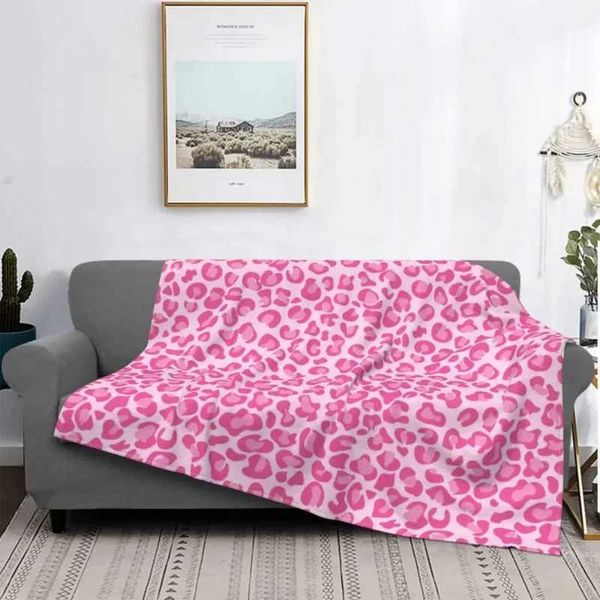 Pink leopard print knitted blanket flannel cheetah animal spot ultra-soft throw blanket for bedding couch bed rugXJ241210