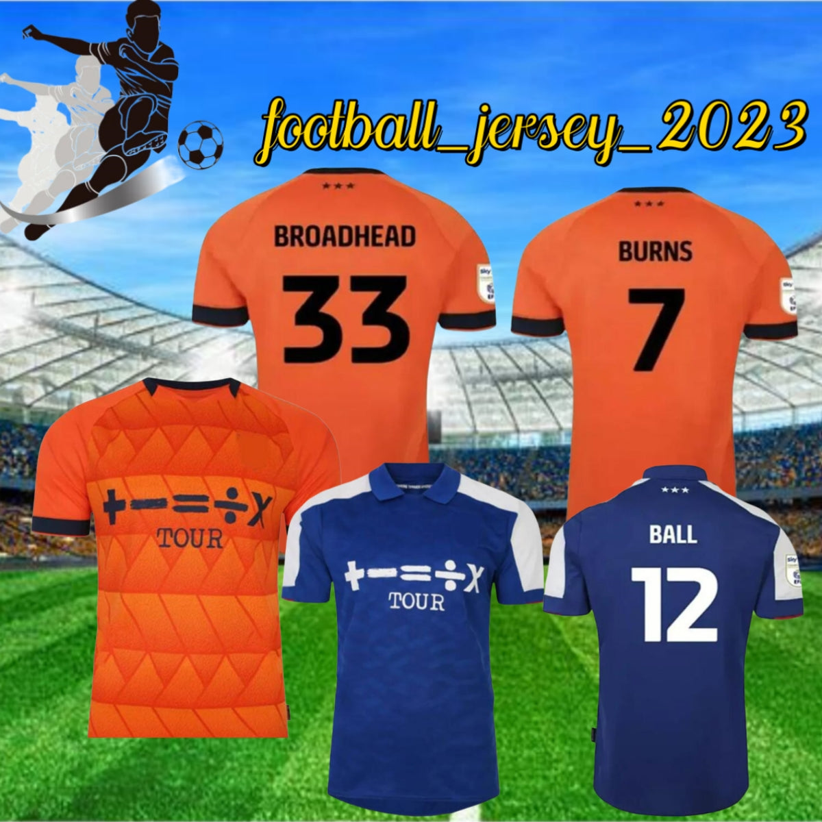 23-24 Ipswich Town Soccer Jerseys HIRST BURNS CHAPLIN BALL LUONGO BROADHEAD 2023 2024 Home blue Away orange men kit football shirts