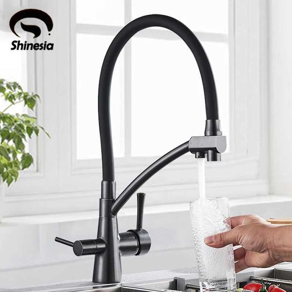 Torneira da pia da cozinha Shinesia Torneira de água pura Puxe a torneira de cozinha 360 Mixer de rotação Hot Cold 3 Ways Kitchen Taucets TA