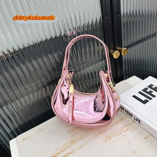 Glossy PU Solid Fashion Mini Half Moon Hand Compact Simple Sense of Cute Children&#039;s Bags 2024 Designer New Style H7.5#22 ddmykukumalu