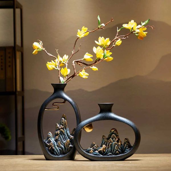 Vases Creative Japanese style Feng Shui Wealth Office Living Room Desktop Vase Home Decoration Accessories Art Gifts J240515