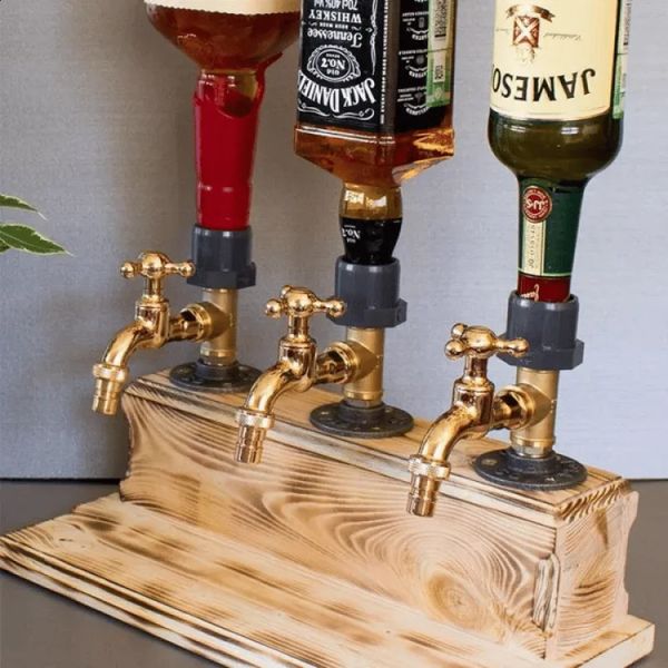 Wooden Liquor Dispenser Whiskey Cocktail Alcohol Faucet Drink Dispenser Station Beverage Wine Racks Bar Party Carnival Tools 240729