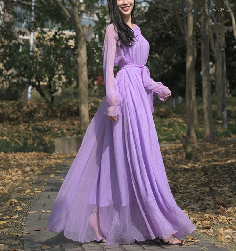 Ethnic Clothing Elegant Flowy High Quality Maxi Dress Women&#39;s Sundress Abaya Dubai Chiffon Muslim Dresses African Turkey Islam Kaftan