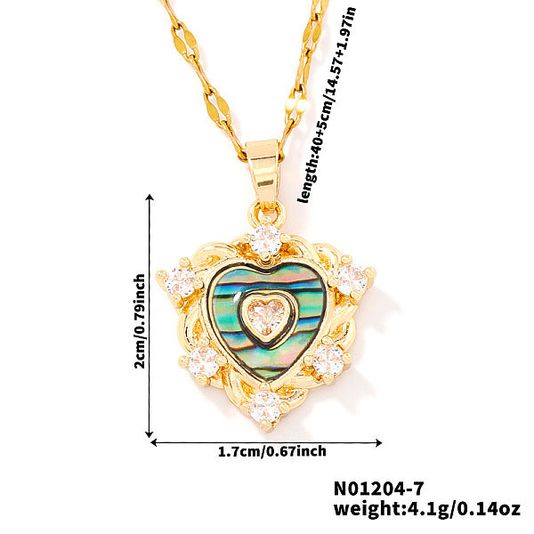 Collares colgantes en forma de corazón de circonita cúbica transparente de latón