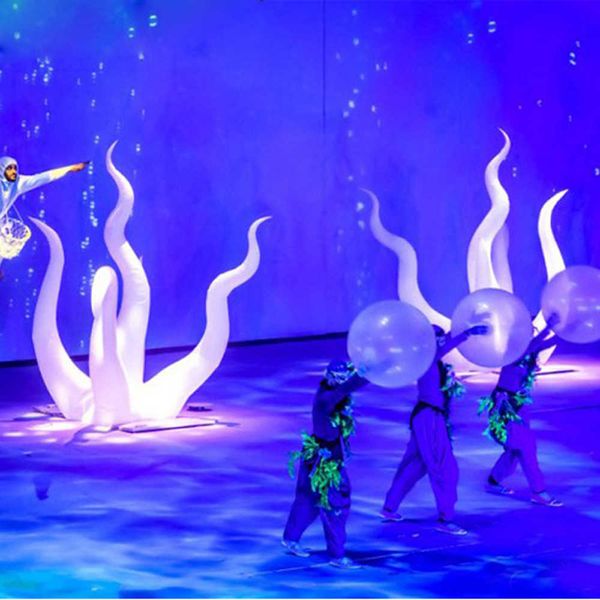 2.4mh Party Inflatable Led Lights Decoration Standing Seaweed Water Plants With Base Blower And Colorful Bulbs For Stage Nightc