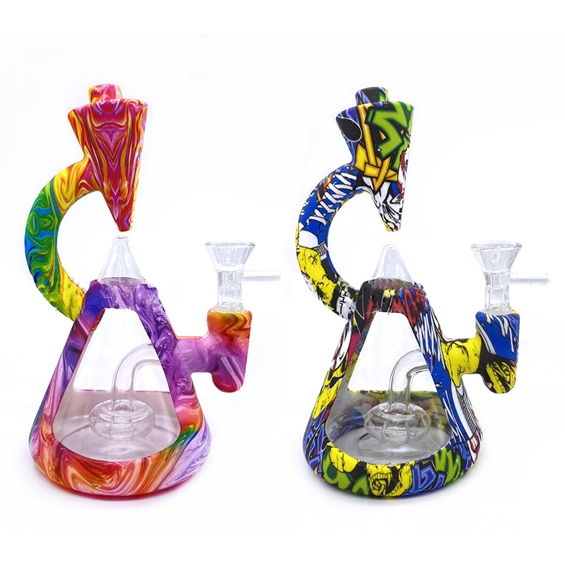 smoke shop Silicone Bong Colors Printing Percolator Hookah Shisha Dab Rigs Portable Bong for Smoke Dry Herb Unbreakable Bubbler Water Pipe