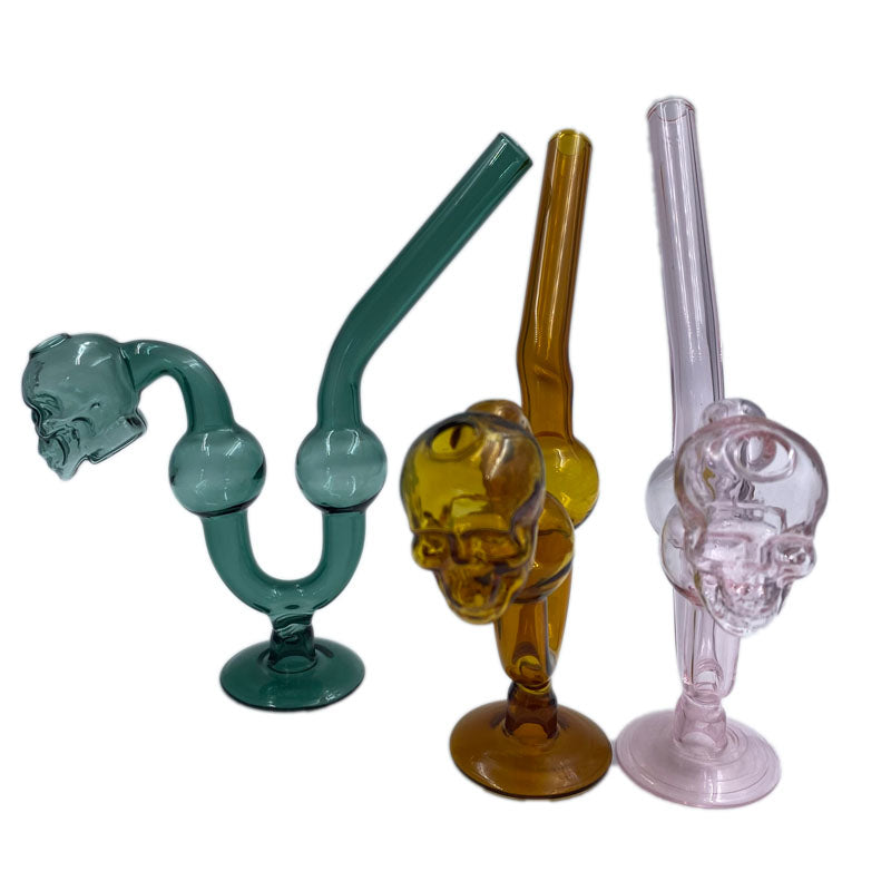 Colorful Glass Oil Burner Pipes Bong Snake U Shaped with Base Bubbler Snakelike Smoking Hand Tobacco Water Pipe Skull Bowl