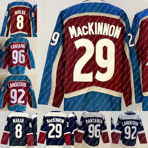 8 Cale Makar Jersey Nathan MacKinnon Mikko Rantanen Gabriel Landeskog Hockey Jerseys Red Navy Stitched