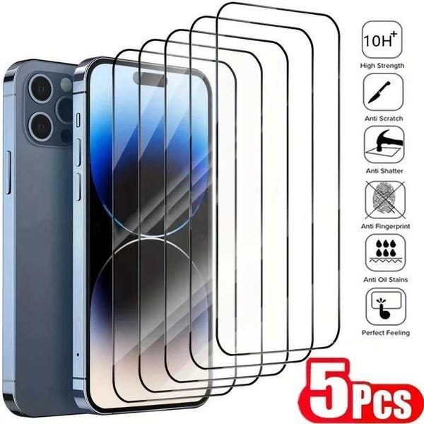 5PCS Full Cover Tempered Glass Screen Protector For iPhone 15 14 13 12 11 Pro Max Protection Glass For IPhoine XS XR X 8 7 Plus M250120