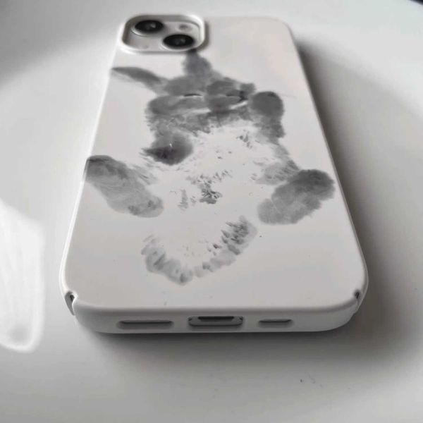 Phone Case Ink and cleaning rabbit phone case for iPhone 16 15 14 12 11 Pro Max XS XR XSMax 6 7 8 Plus glossy HD hard PC cover N241008
