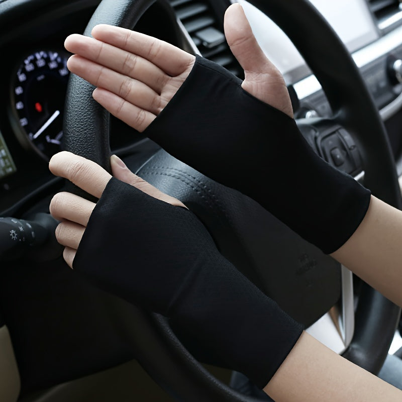 TEMU Fiber Fabric Gloves For Women - Sweat-absorbent, Breathable, Casual Solid Color Short Fingerless Wrist-covered Men's Gloves (1 Pair)