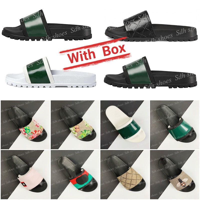 designer Sandals Italy Slippers paris New Rubber Slides Sandals Floral Brocade Women Men Slipper Flat Bottoms Flip Flops Womens Fashion Striped Beac