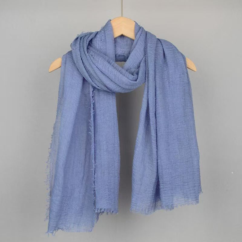 T645 solid color headscarf cotton and linen scarf female single color cotton and linen bubble towel sunscreen gauze scarf