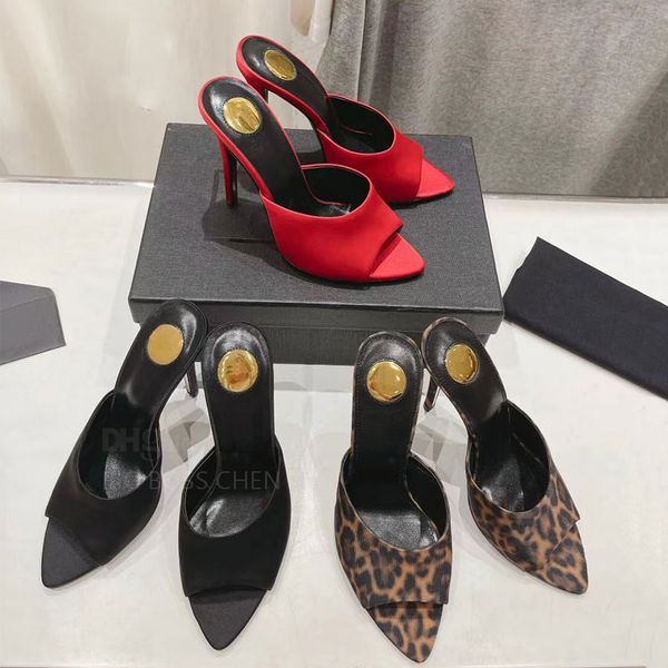 Top quality Silk stiletto heel sandals mules slippers High heels womens Evening party shoes Luxury designer heeled Office shoes Factory foot