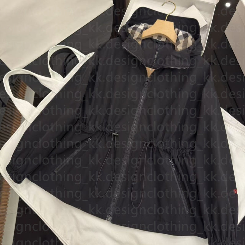 Womens Designer Jacket Spring Autumn Windbreaker Jacket Zipper Fashion Hooded WoMens Raincoat Outerwear Top Quality Slim Dress Coat Sun Protection C