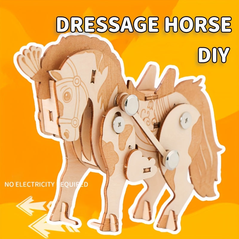 TEMU 1pc Walking Dance Horse 3d Handmade Wooden Puzzle Toy Puzzle Puzzle Diy Handmade Dance Horse Desktop Ornaments Suitable For Christmas Gifts