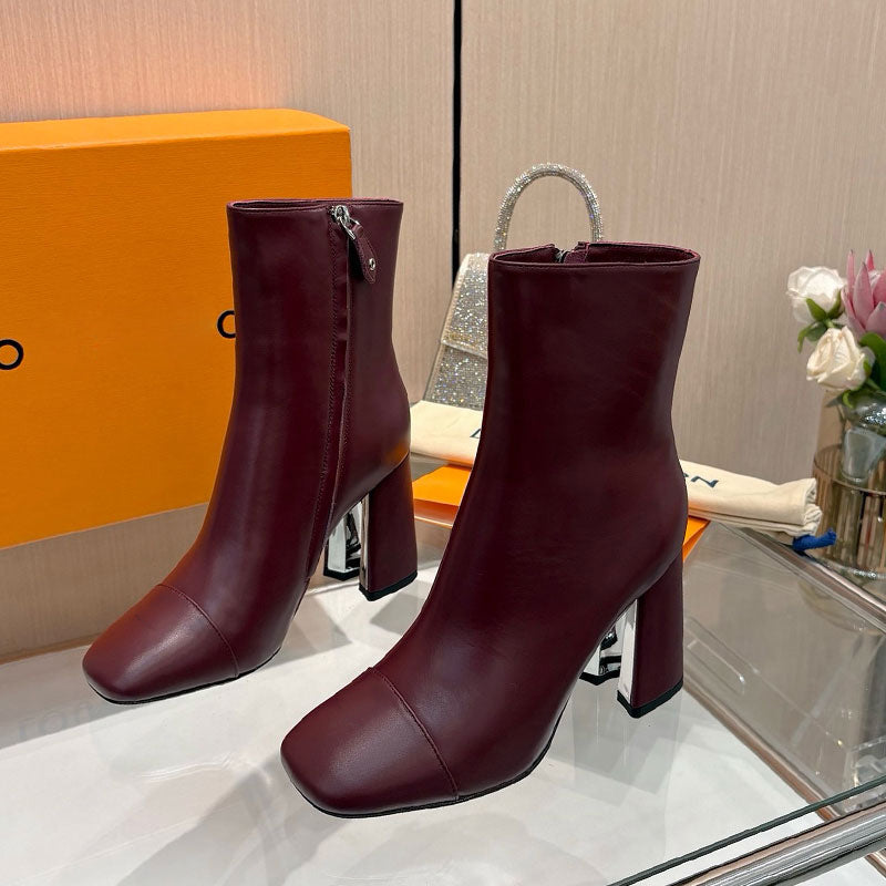 Swing Platform Ankle Boot 1AIFOJ Ladies Supple Lambskin Boots Designer motorcycle Boots Womens Thick Heel Zipper Boots Leather Outsole Sizes 34-41