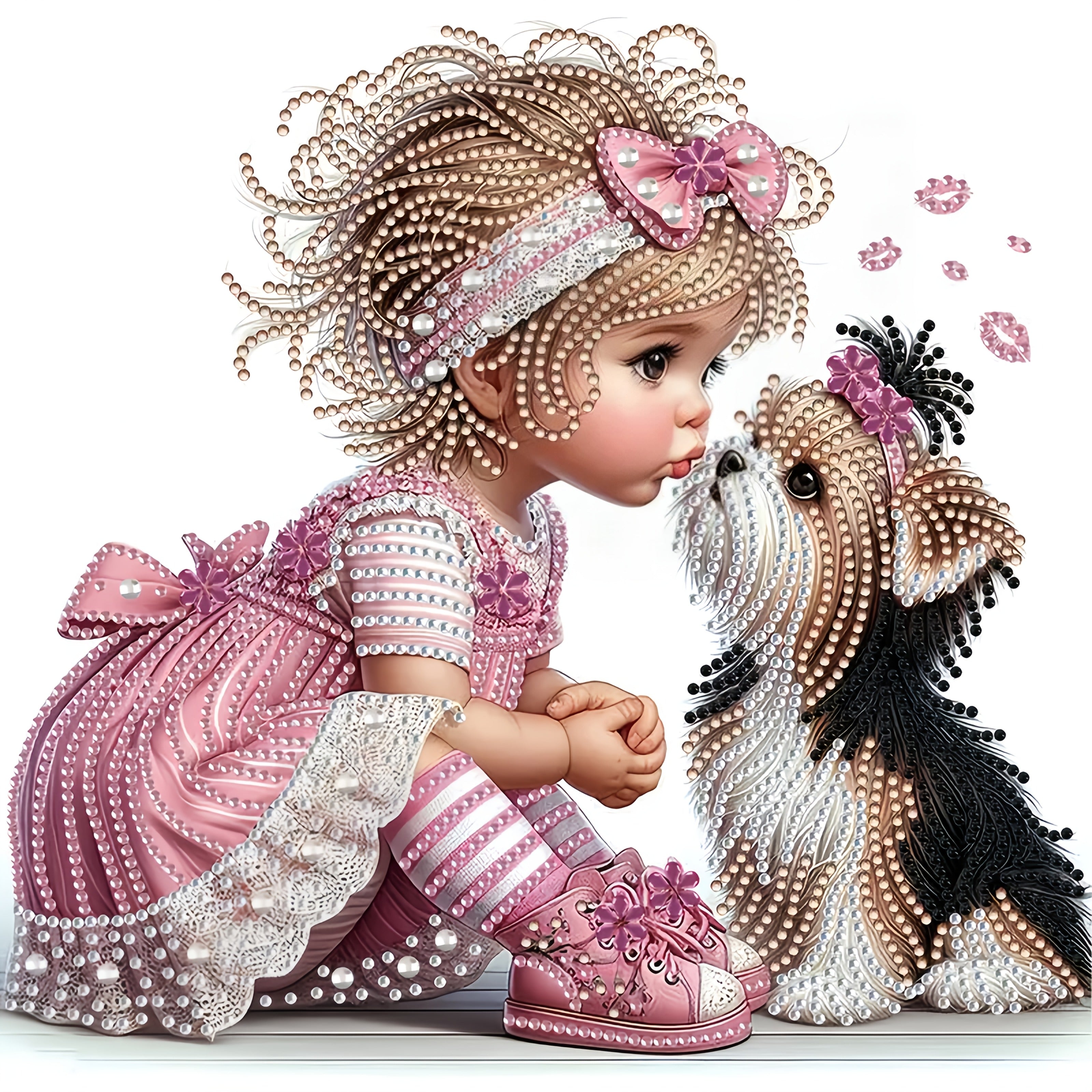 TEMU Cartoon Dog And Cute Girl Diamond Painting Kit - Special Irregular Shape Rhinestones, Diy Canvas Craft, Colorful Wall Decor, Unframed Diamond