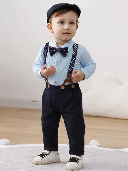 Baby Boy Clothes Wedding Outfit SuitsInfant toddler Boy Gentleman Set Dress Shirt+Vest+Suspender Pants+BowtieC250110