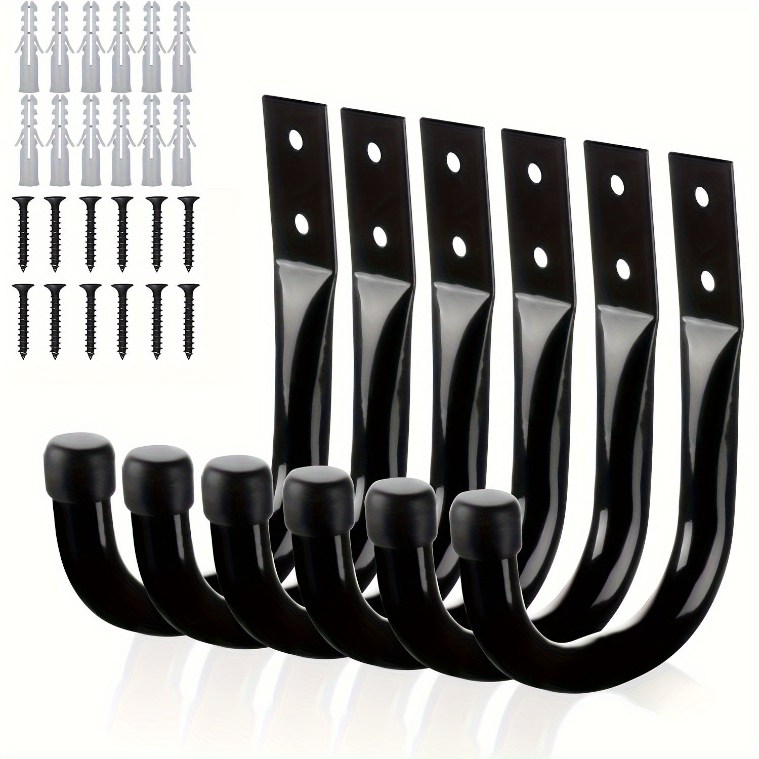 TEMU 6-pack Heavy Duty Iron Garage Storage Hooks, Powder Coated Wall Mount Utility Hangers For Garden Tools, Ladders, Bikes, Bulky Items - Shed Hooks