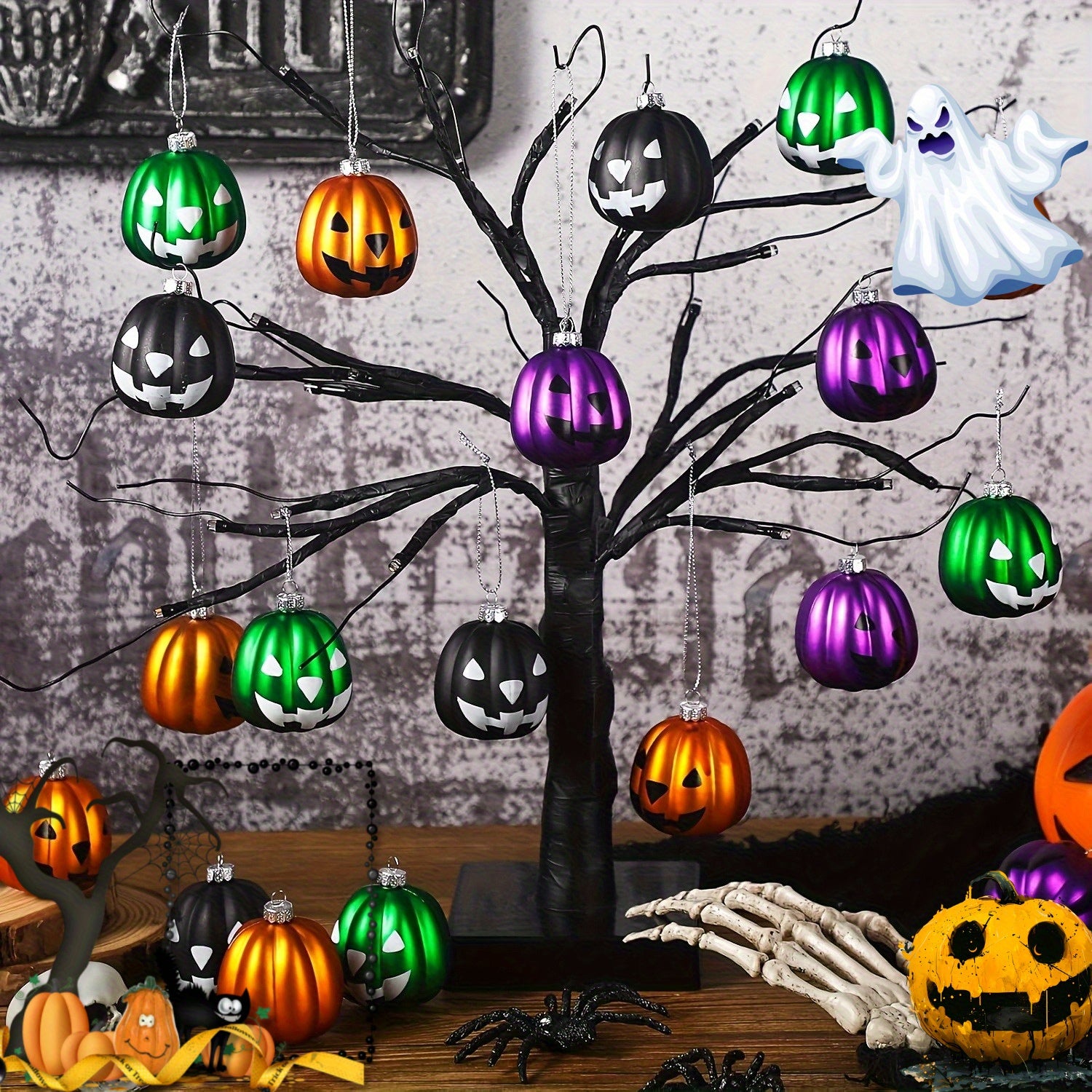 TEMU 12pcs, Halloween, Fall, Thanksgiving, Christmas Eve, Pumpkin Holiday Pendants, Hanging Decorations, Tree Decorations, Plastic Pumpkin