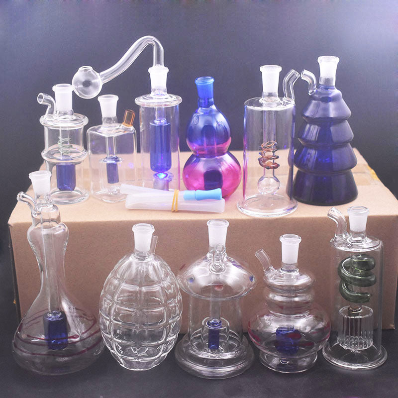 mini hookah Glass bongs LED light bubbler recycler smoking water pipe inline matrix perc ashcatcher ash catcher bongs with male glass oil burner pip