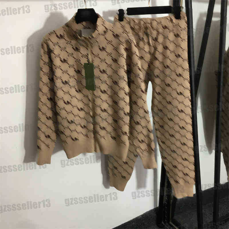 Designer Gu Joint Knitted Tracksuits G Letter Stand Collar Zipper Cardigan Jackets Leggings Casual Trousers Suit Women Two Piece Sets